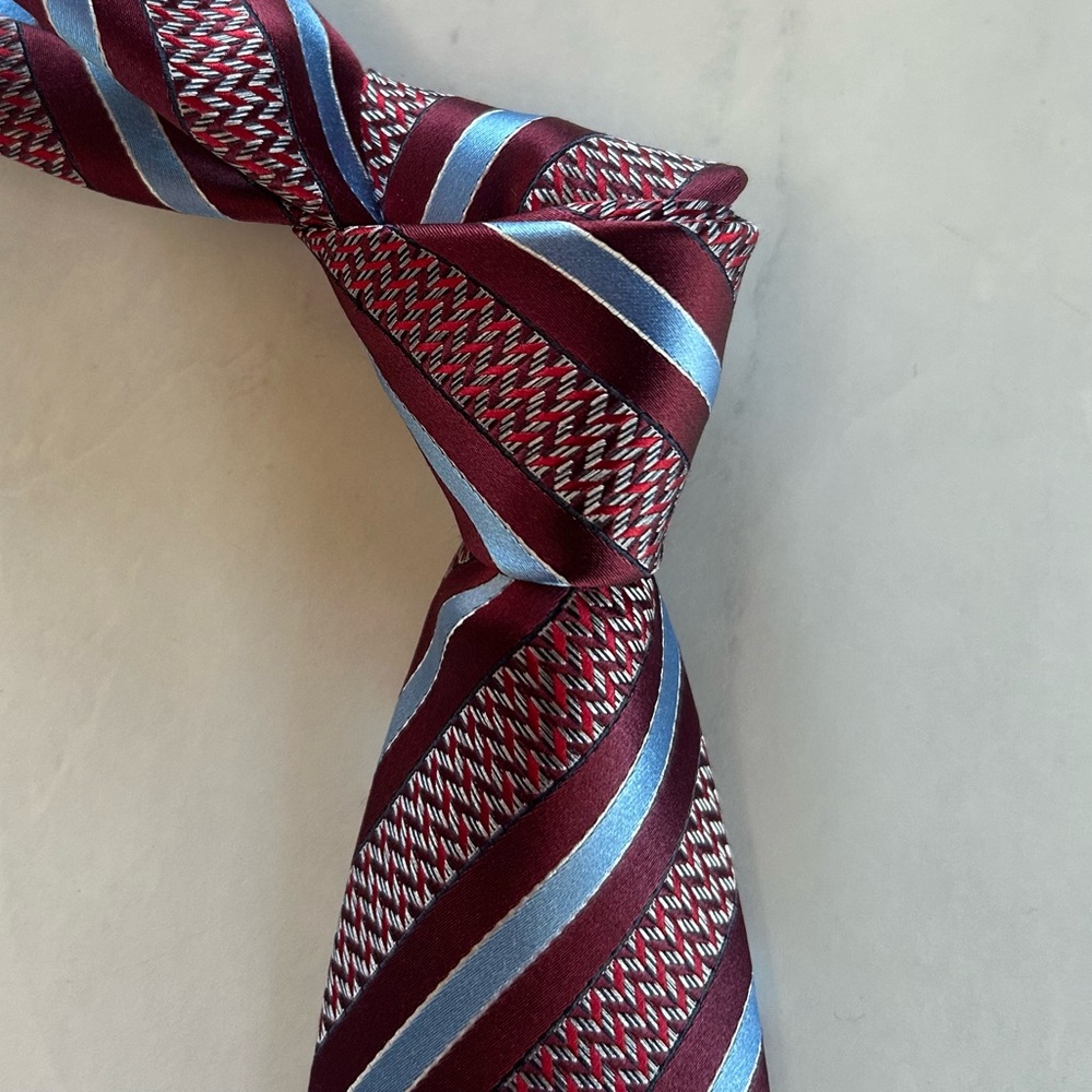 Ermenegildo Zegna Burgundy and Blue Striped Tie
